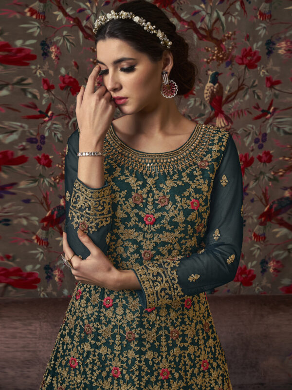 Stylee Lifestyle Green Net Embroidered Dress Material