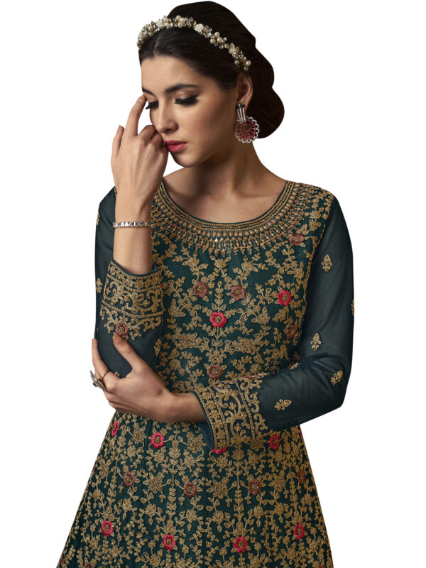 Stylee Lifestyle Green Net Embroidered Dress Material