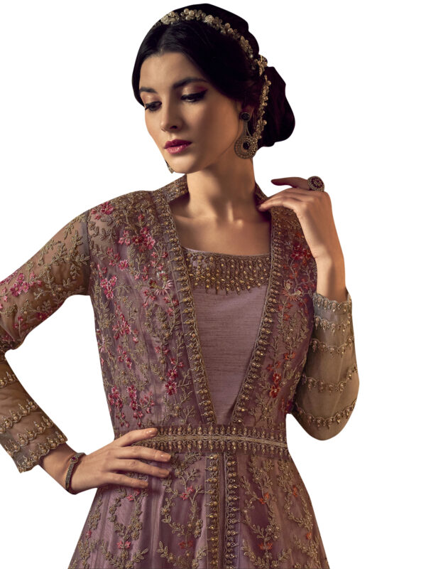 Stylee Lifestyle Pink Net Embroidered Dress Material