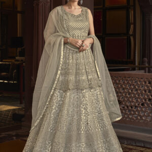 Stylee Lifestyle Cream Net Embroidered Dress Material