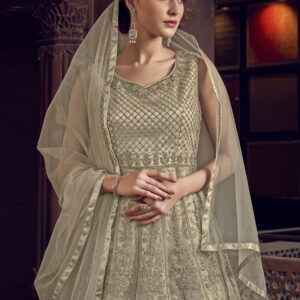Stylee Lifestyle Cream Net Embroidered Dress Material