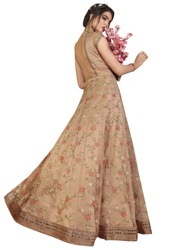 Stylee Lifestyle Beige Net Embroidered Dress Material