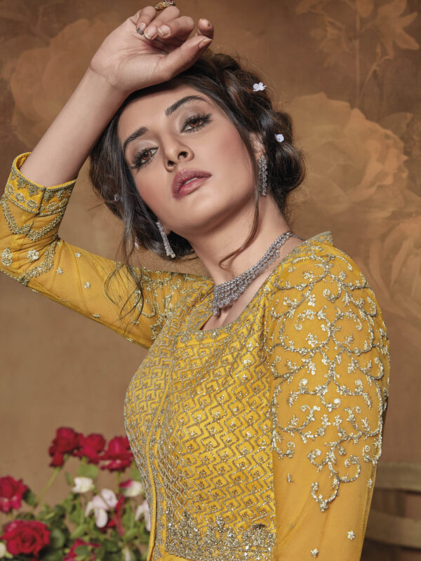 Stylee Lifestyle Yellow Net Embroidered Dress Material