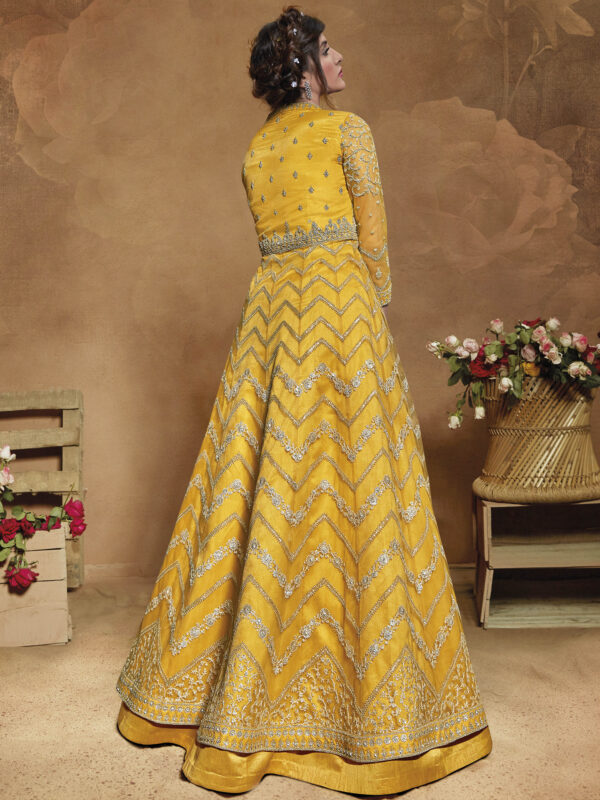 Stylee Lifestyle Yellow Net Embroidered Dress Material
