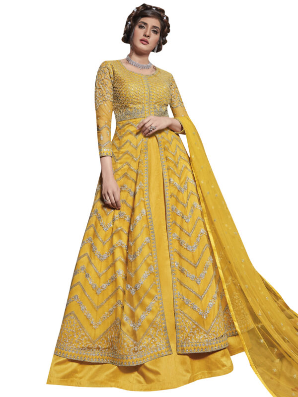 Stylee Lifestyle Yellow Net Embroidered Dress Material