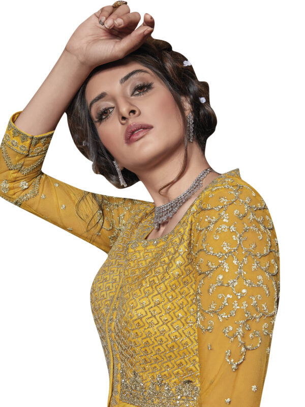 Stylee Lifestyle Yellow Net Embroidered Dress Material