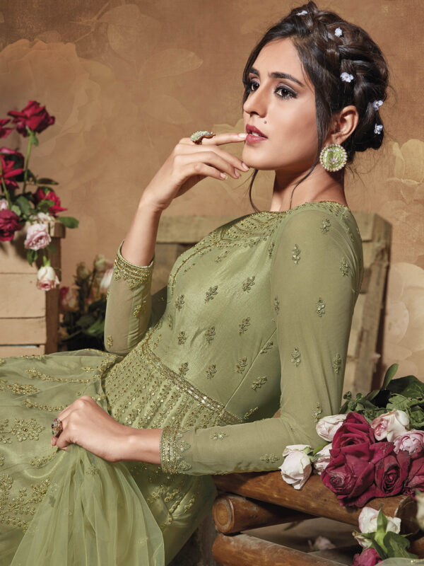 Stylee Lifestyle Green Net Embroidered Dress Material