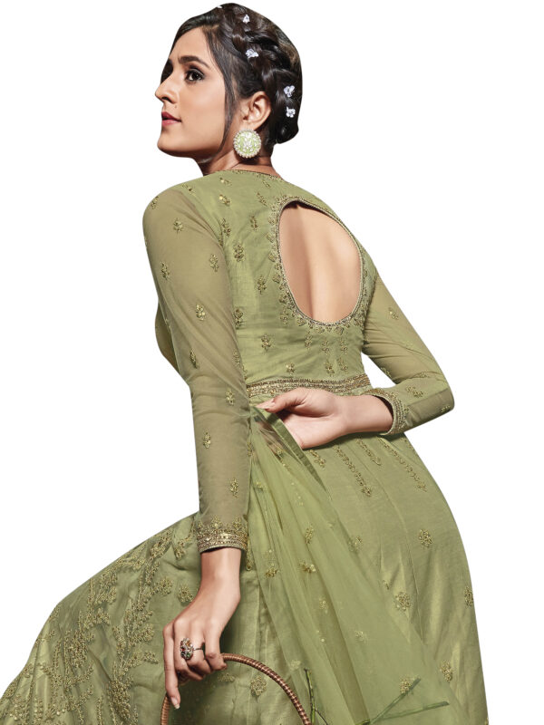 Stylee Lifestyle Green Net Embroidered Dress Material