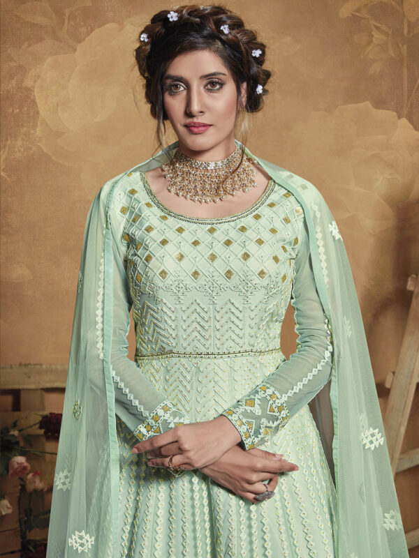 Stylee Lifestyle Green Net Embroidered Dress Material