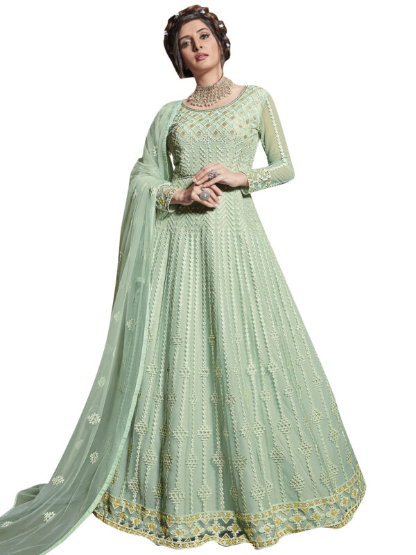 Stylee Lifestyle Green Net Embroidered Dress Material