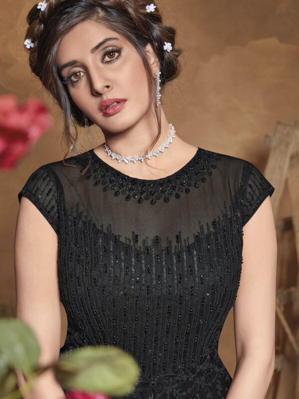 Stylee Lifestyle Black Net Embroidered Dress Material