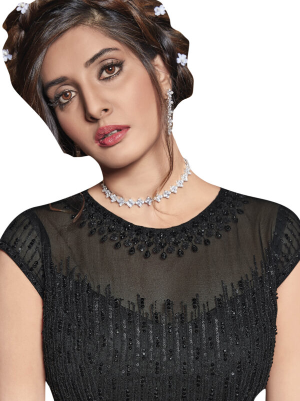 Stylee Lifestyle Black Net Embroidered Dress Material