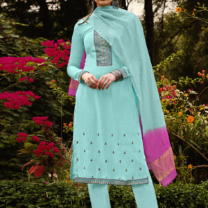 Stylee Lifestyle Sky Blue Muslin Embroidered Dress Material