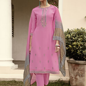 Stylee Lifestyle Pink Muslin Embroidered Dress Material