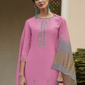 Stylee Lifestyle Pink Muslin Embroidered Dress Material