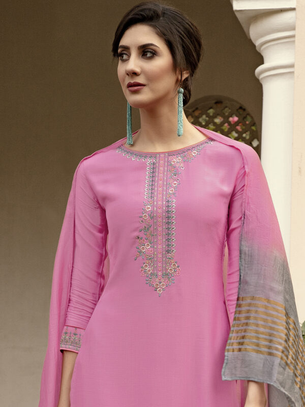 Stylee Lifestyle Pink Muslin Embroidered Dress Material