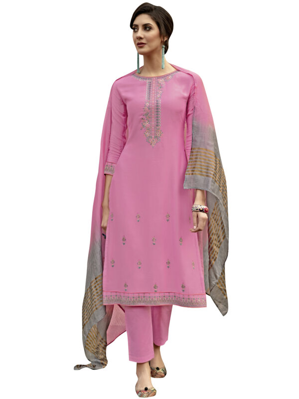 Stylee Lifestyle Pink Muslin Embroidered Dress Material