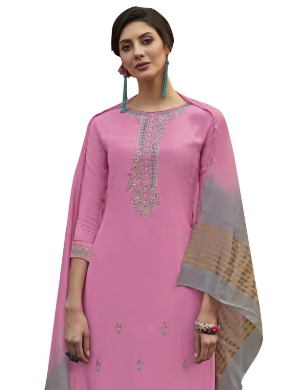 Stylee Lifestyle Pink Muslin Embroidered Dress Material