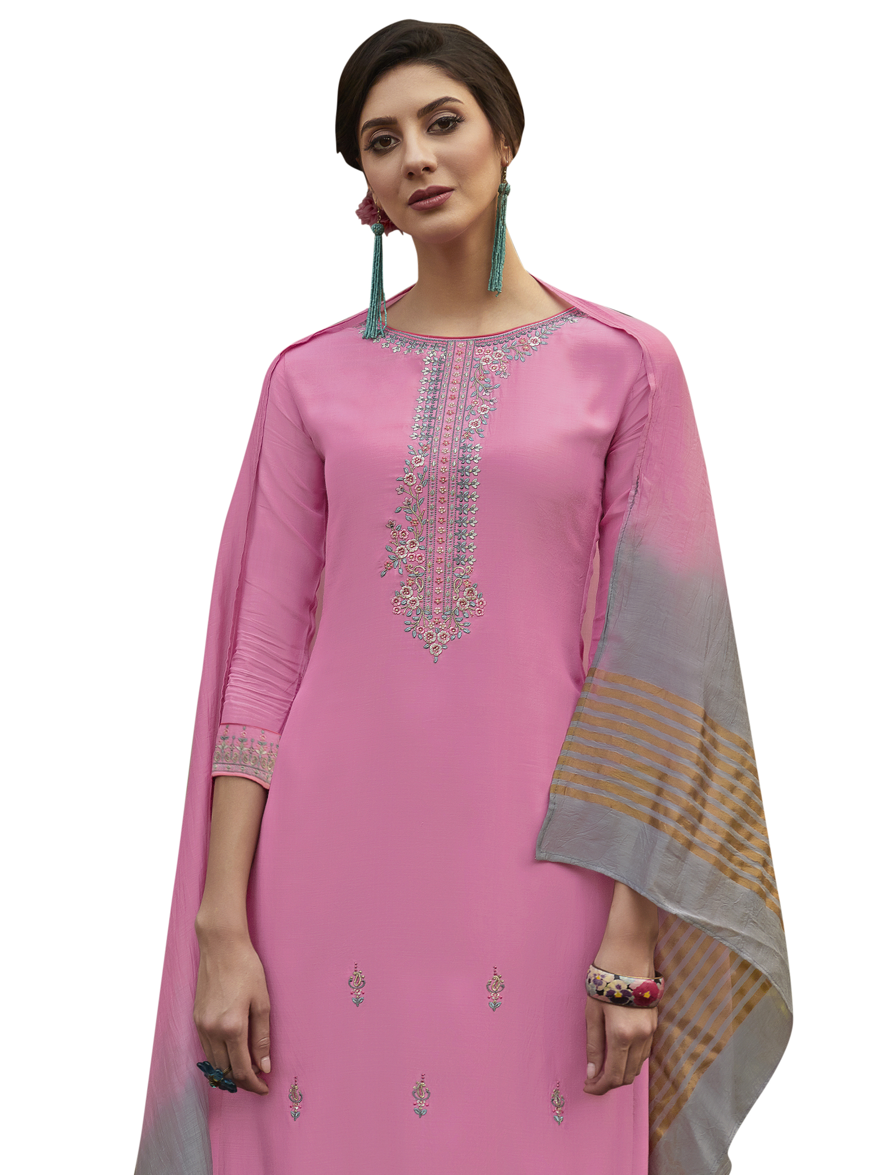 Pink Muslin Embroidered Dress Material – ElegantFashionWear.in