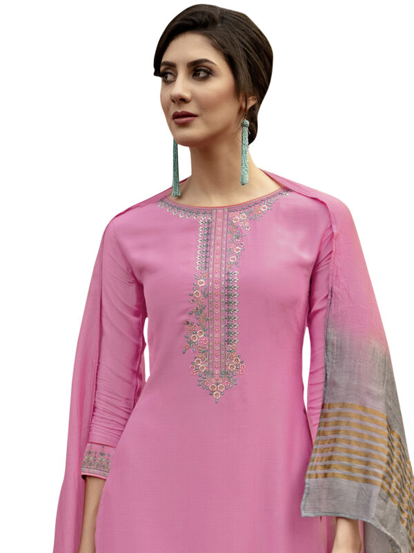 Stylee Lifestyle Pink Muslin Embroidered Dress Material