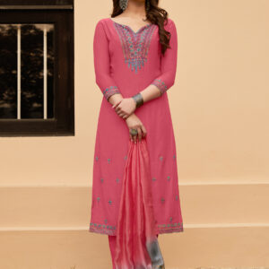 Stylee Lifestyle Coral Muslin Embroidered Dress Material