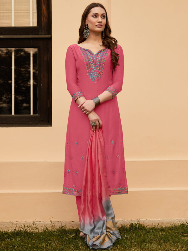 Stylee Lifestyle Coral Muslin Embroidered Dress Material