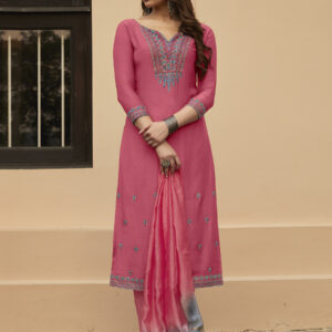 Stylee Lifestyle Coral Muslin Embroidered Dress Material