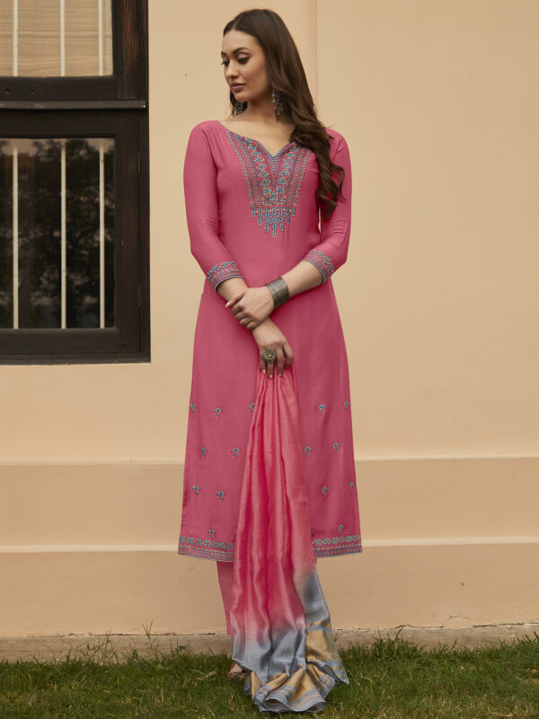 Stylee Lifestyle Coral Muslin Embroidered Dress Material