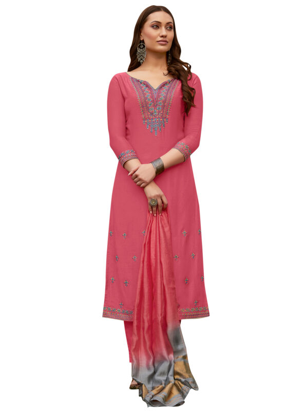 Stylee Lifestyle Coral Muslin Embroidered Dress Material