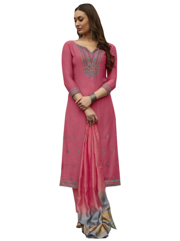 Stylee Lifestyle Coral Muslin Embroidered Dress Material