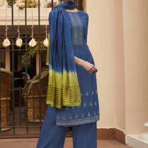 Stylee Lifestyle Blue Muslin Embroidered Dress Material