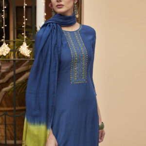 Stylee Lifestyle Blue Muslin Embroidered Dress Material