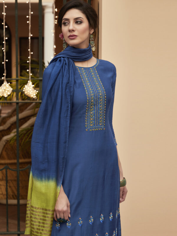 Stylee Lifestyle Blue Muslin Embroidered Dress Material