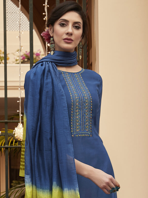 Stylee Lifestyle Blue Muslin Embroidered Dress Material