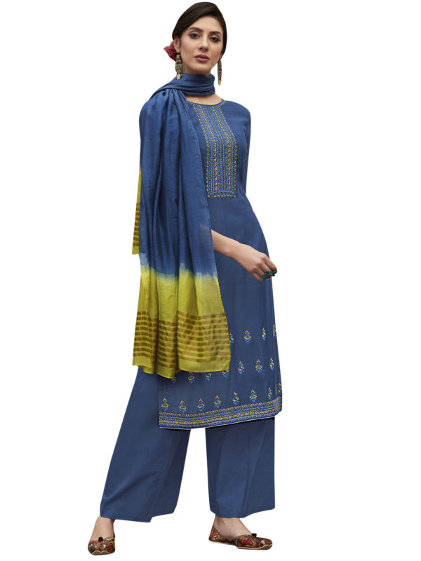 Stylee Lifestyle Blue Muslin Embroidered Dress Material