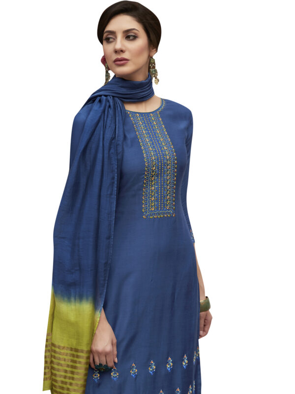 Stylee Lifestyle Blue Muslin Embroidered Dress Material