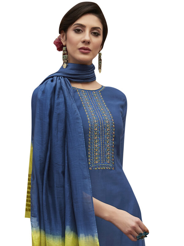 Stylee Lifestyle Blue Muslin Embroidered Dress Material