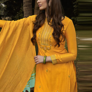 Stylee Lifestyle Yellow Muslin Embroidered Dress Material