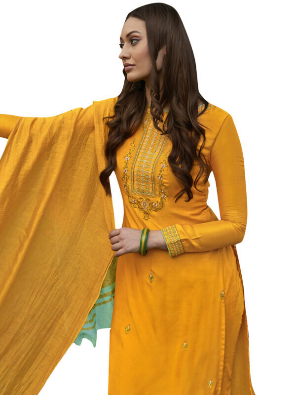 Stylee Lifestyle Yellow Muslin Embroidered Dress Material