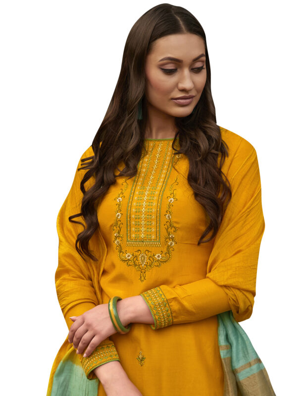 Stylee Lifestyle Yellow Muslin Embroidered Dress Material