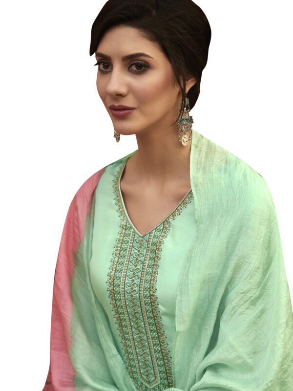 Stylee Lifestyle Green Muslin Embroidered Dress Material