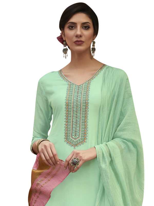 Stylee Lifestyle Green Muslin Embroidered Dress Material