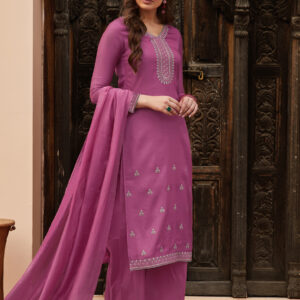 Stylee Lifestyle Magenta Muslin Embroidered Dress Material