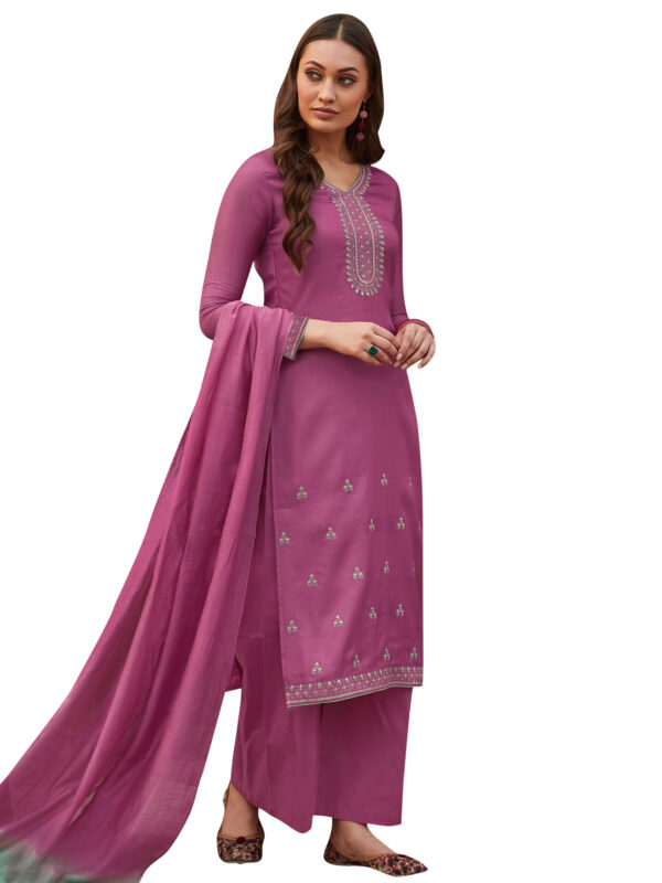 Stylee Lifestyle Magenta Muslin Embroidered Dress Material