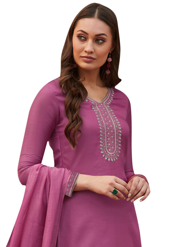 Stylee Lifestyle Magenta Muslin Embroidered Dress Material