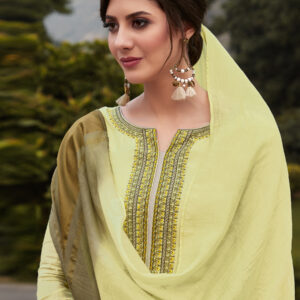 Stylee Lifestyle Lemon Yellow Muslin Embroidered Dress Material