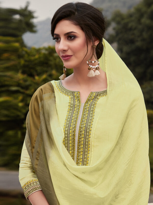 Stylee Lifestyle Lemon Yellow Muslin Embroidered Dress Material