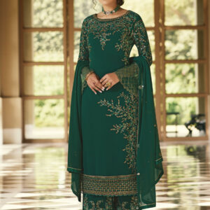 Stylee Lifestyle Green Georgette Embroidered Dress Material
