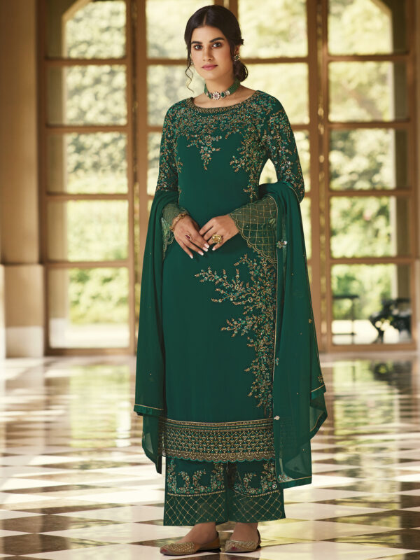 Stylee Lifestyle Green Georgette Embroidered Dress Material