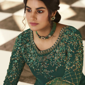 Stylee Lifestyle Green Georgette Embroidered Dress Material